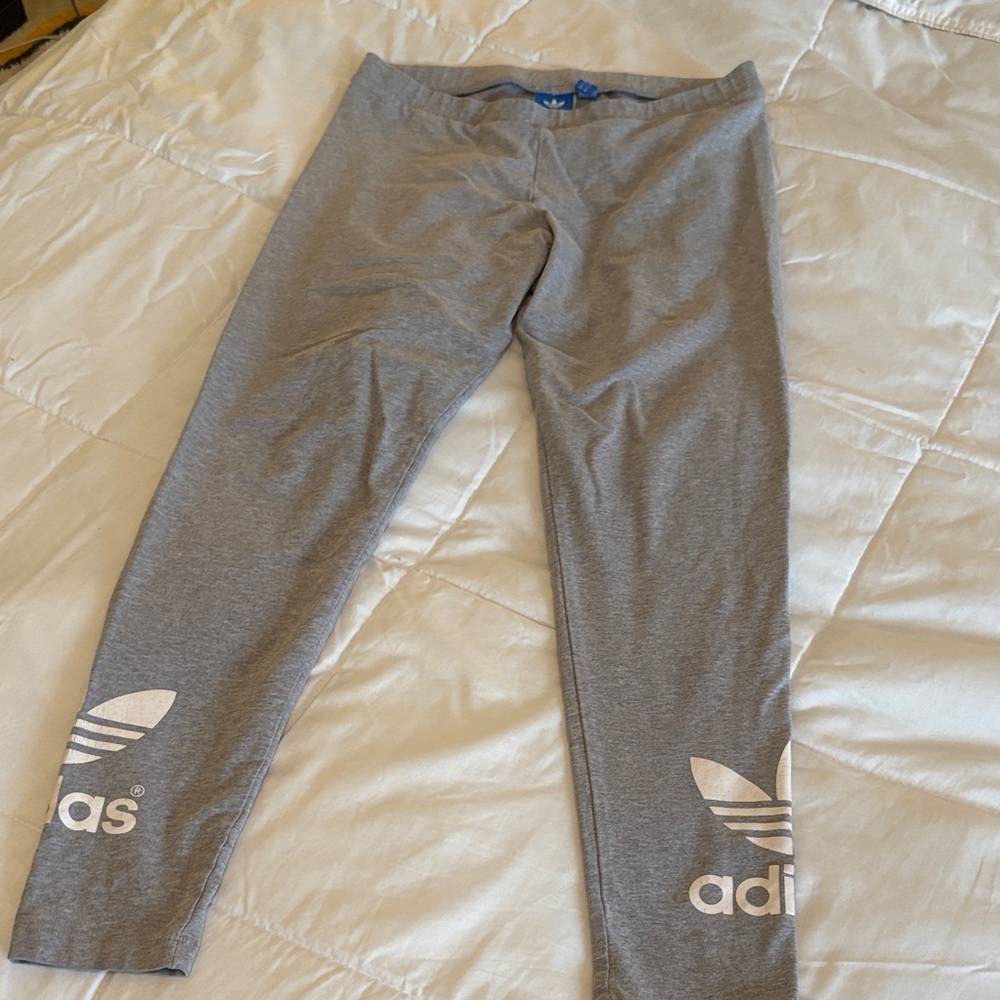 adidas Grey Leggings with White Trefoil Logos
